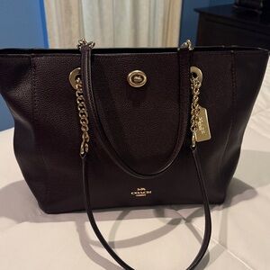 Coach Oxblood Leather Tote with Gold Accents